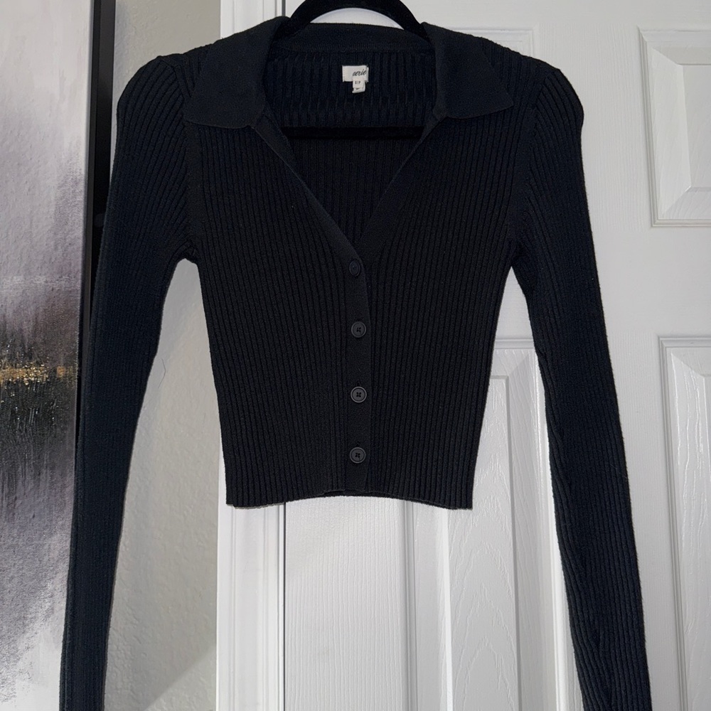 Aerie Black Ribbed Knit Cardigan - Picture 2 of 6